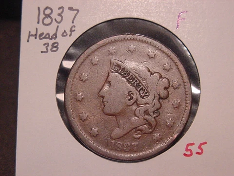 1837 HEAD OF 38 CORONET HEAD LARGE CENT F NICE COMBINED SHIPPING Cover