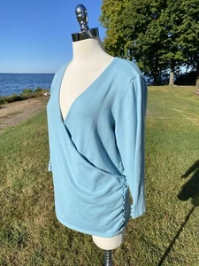 NWT JCPenney Wrap Sweater Long Sleeve V-neck Womans Size 2X Blue Teal Springtime - Picture 1 of 10