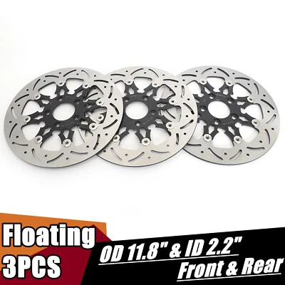3 piezas rotores de freno delanteros traseros flotantes de 11,8" para Harley Touring Road King 08-20 Foto 1 de 4