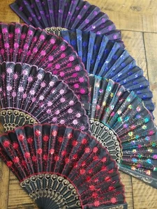 Stoff bestickt klappbar Hand Fan Pailletten Party Braut Hochzeit USA Verkäufer - Bild 1 von 17