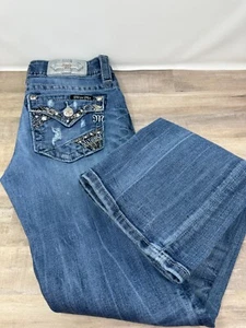 Miss Me Standard Boot Cut Jeans~Low Rise~Distressed~Strass~Größe 25 - Bild 1 von 11