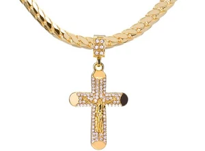 Men's Jesus Cross Pendant 20" / 24" Miami Cuban Chain Necklace MCP 1022 - Picture 1 of 5