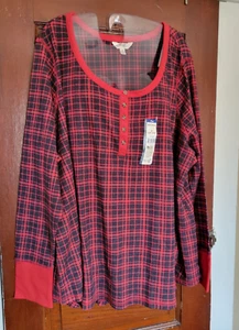 NWT TERRA & SKY Women's 3X 24W-26W Red Long Sleeve Semi Fitted Waffle Tee Shirt - Picture 1 of 4