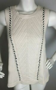 ANN TAYLOR LOFT Women's Sweater Vest Sz Large Ivory 100% Cotton