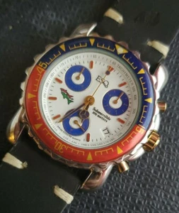 Vintage Movado ESQ Chrono Swiss Quartz Rare Clown Dial,Pepsi Bezel & New Band. - Picture 1 of 12