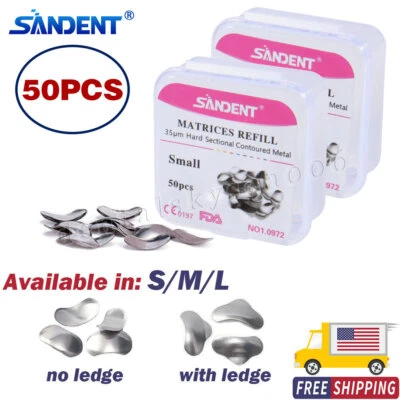 50Pcs Dental Metal Matrices Matrix Band Sectional Contoured Refill S/M/L 35μm DK - Image 1 of 4
