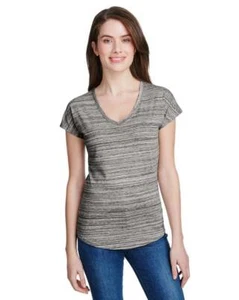 Womens V-Neck Grey/Black Streak Short Sleeve Fashion T-Shirt Large  - Picture 1 of 2