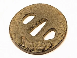 Japanese Samurai Tsuba Antique Frogs Toad Bamboo Samurai Sword Guard - Picture 1 of 6