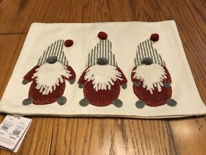 NEW Pottery Barn CHRISTMAS GNOMES PILLOW COVER embroidered pom-poms whimsical