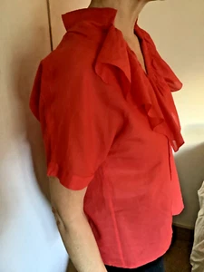 Margaret Howell silk cotton top ruffle neck S14 NWOT Orange pullover short sleev - Picture 1 of 4