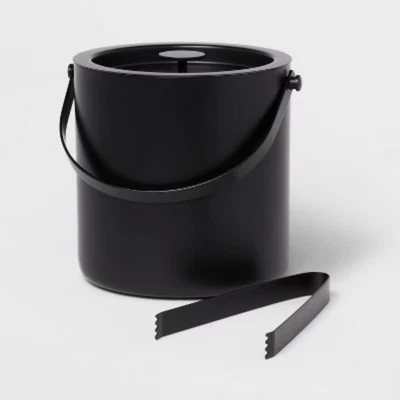 Cubo de hielo de metal 94 oz negro -: acero inoxidable, doble pared, diseño moderno Foto 1 de 3