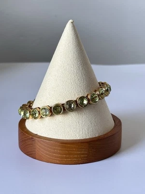 Dereon Bangle Bracelet Gold  Peridot Round Green Crystals Bezel Magnetic Clasp - Image 1 of 4