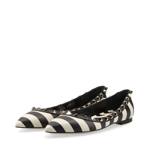 VALENTINO GARAVANI Rockstuds Leather Flat Pumps Women Size 35 QW1S0403 BZQ Black - Picture 1 of 20