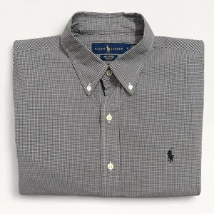 Ralph Lauren Micro Check Baumwoll Popeline Hemd mit Knopfleiste Gr. M schwarz weiß klassisch - Bild 1 von 9