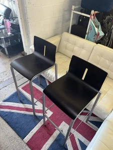 Herman Miller Black & Silver Bar Stools Pair X2 - Picture 1 of 9