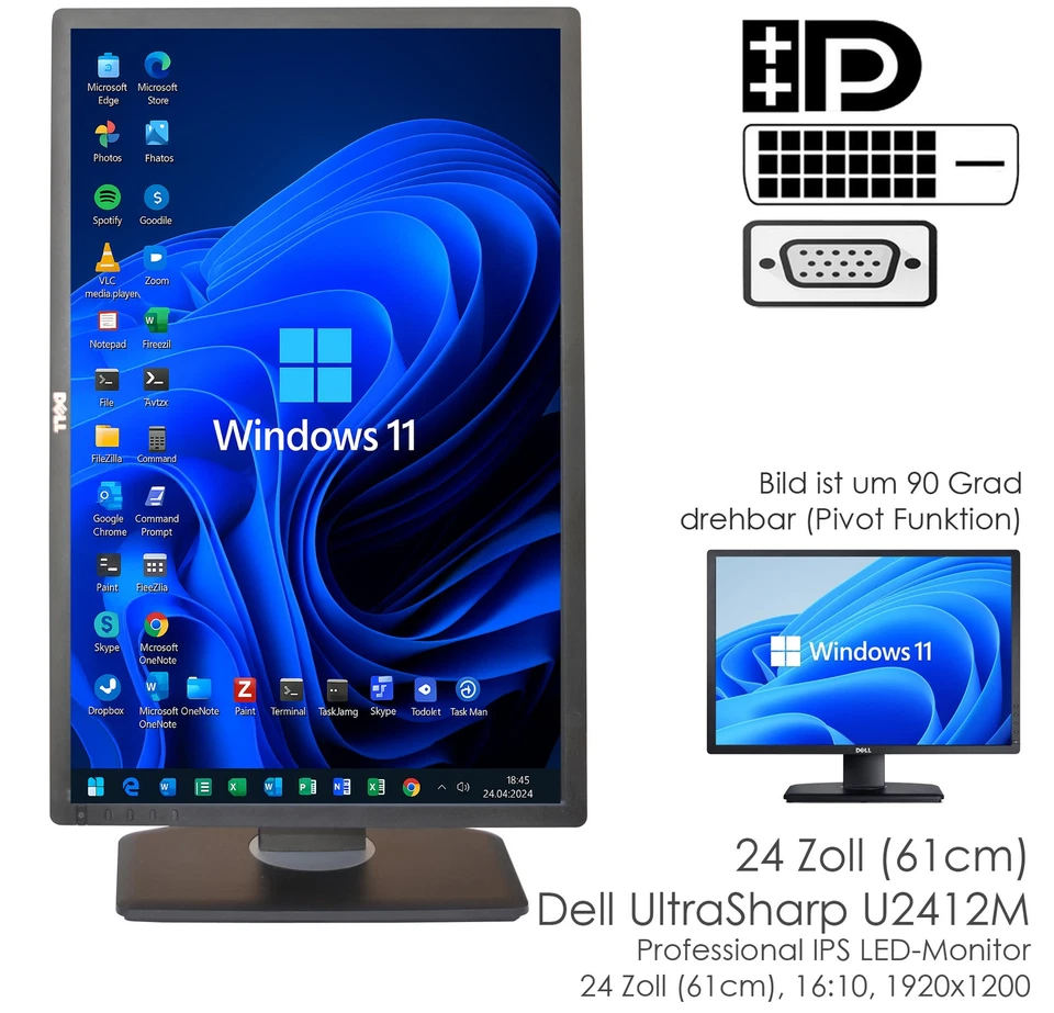 24" (61cm) DELL ULTRASHARP PROFI U2412M LED MONITOR IPS 1920x1200 16:10 MATT #1 - Bild 1 von 4