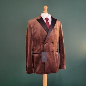 Next Smoking Blazer Herren Gr. 40R Braun Slim Fit Zweireiher Abend Sakko - Bild 1 von 18