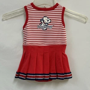 Vintage Baby Snoopy 6/9 Months Red Stripe Pleated Cheerleading Outfit One Piece - Picture 1 of 9