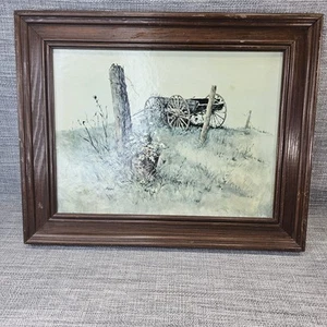 Antiguo carro litografía arte marco de madera vintage Rudy Nappi paisaje campo campo paisaje rural - Imagen 1 de 9