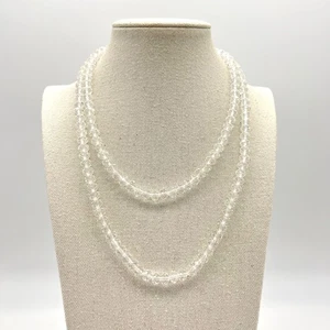 Vintage Long Glass Crystal Bead Necklace Single Strand Sparkling Clear Statement - Picture 1 of 5