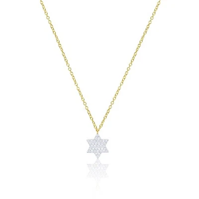 Meira T 14k Yellow Gold Jewish Star Necklace Pave Diamond Star of David - Image 1 of 4