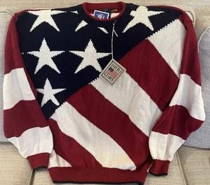 Vintage neu mit Etikett Old Glory USA-Flagge Sterne Streifen 100 % Baumwolle Strickpullover Damen Herren XL - Bild 1 von 10