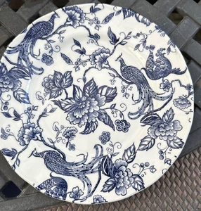 Blue Vintage Staffordshire Engravings Bird of Paradise 8" Desert/Salad Plates - Picture 1 of 6