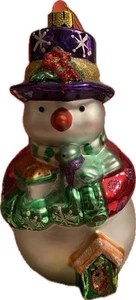 The Brass Key Christmas Treasures Hand Crafted Glass Snowman 7" - Picture 1 of 3
