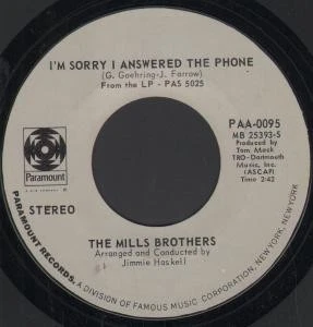 Mills Brothers I'm Sorry I Missed the Phone 7" vinyl USA Paramount 1971 in - Image 1 of 1