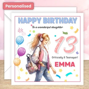 Personalised 13th Birthday Card Granddaughter Daughter Niece Officially Teenager - Picture 1 of 8