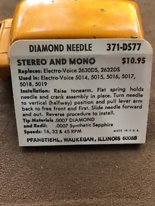 Vintage NOS Pfanstiehl Turntable Record Player Needle # 371-DS77 - Picture 1 of 3