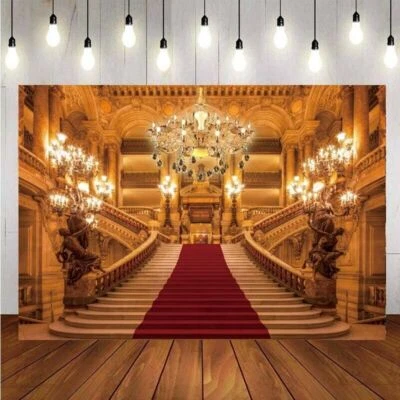 Red Carpet Stairs Backdrop Beauty Beast Party Castle Palace Photo Background - Image 1 of 4