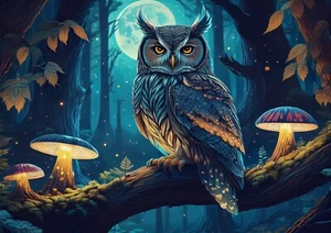 500-piece Owl glowing mushrooms jigsaw puzzle 1 - Picture 1 of 2