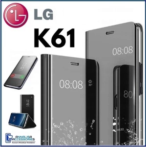 Cover Flip Para LG K61 Funda Libro Negra A Espejo Claro Ver 360° K 61