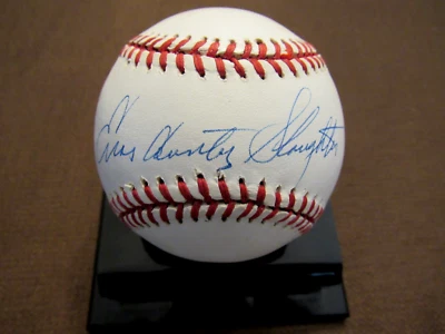 ENOS SLAUGHTER COUNTRY HOF 7-28-85 CARDS YANKEES SIGNED AUTO HOF BASEBALL JSA - Image 1 of 3