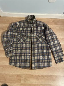 Vtg Sears Fieldmaster Wool Blend Plaid Flannel Shirt Mens Medium Brown Blue Tan - Picture 1 of 8