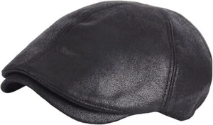 Gorra de periodista plana de cuero sintético liso para hombre Gatsby Papá sombrero negro - Imagen 1 de 3
