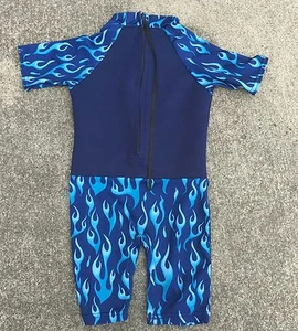 Kids navy blue with flames on short sleeve wet suit - Picture 1 of 6