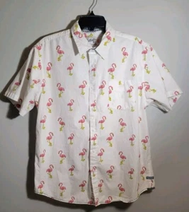 Huntington BC Men's Size Large Pink Flamingos Button Down Surf Shirt - Picture 1 of 6
