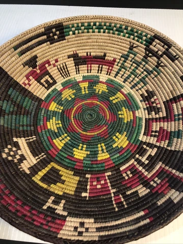 southwestern style woven bread basket brown pink yellow green tan New 131/2” Cover