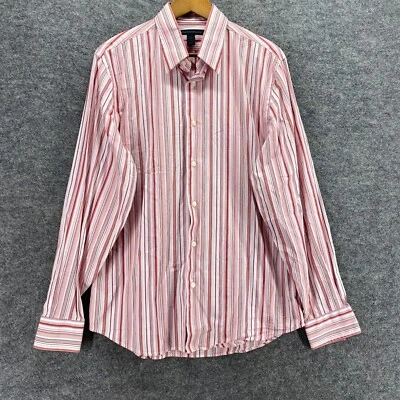 Express Shirt Men L Large Pink Striped Button Up Modern Fit Stretch Long Sleeve - Image 1 of 4