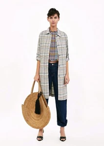Zara Flowing Check Light Coat jacket Sz S NWT $129 - Picture 1 of 11