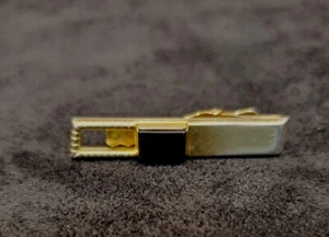 VINTAGE Foster Men's TIE BAR Clip Jewelry w/Onyx Accent -Signed - Picture 1 of 5