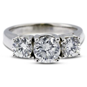 Klassischer Ring 3 kt H VS2 Rundschliff natürliche zertifizierte Diamanten 14 kt Gold mit drei Steinen - Bild 1 von 6