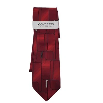 Concepts By Claiborne Галстук Красный Черный Геометрический 100% Шелк Новый - Изображение 1 из 4