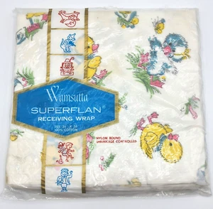 NOS Wamsutta Superflan Receiving Wrap Blanket White With Ducks 36" By 36" - Picture 1 of 5
