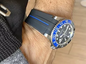 20 mm vulkanisiert ausgestellter Gummi GMT blau gestreiftes Riemenband Rolex WaTch - Bild 1 von 12