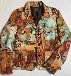 Anthrazit von Muse gefütterte Jacke mit Knopfleiste 4 Taschen Grafik orange blau braun - Bild 1 von 14