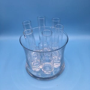 Ausgestellter gewichteter Eiskübel, sechs moderne Wodka-Shooter, Klarglas MCM - Bild 1 von 5