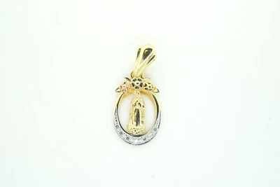 Estate Sale 14k Gold Radiant  Gemstone Religious Pendant Oval Multicolor 1.2 - Image 1 of 4